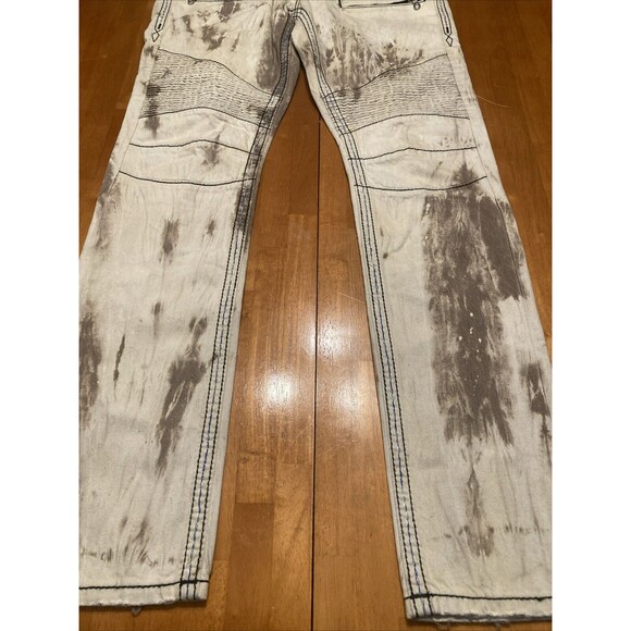 Mens Size 32 X 33 Rock Revival Beige Distressed Acid Wash Jeans Callan Biker - Picture 2 of 8